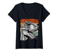 Donna Vintage T Rex dinosaur Maglietta con Collo a V