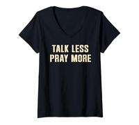 Donna Vintage Talk Less Pray More Christian Believer Fede Gesù Maglietta con Collo a V