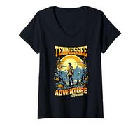 Donna Vintage Tennessee, Adventure Awaits. Tennessee Outdoors Maglietta con Collo a V