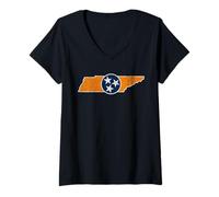 Donna Vintage Tennessee State Outline Tri Star Emblem Distressed Maglietta con Collo a V