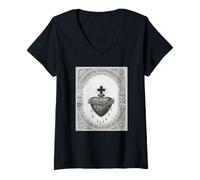 Donna Vintage The Sacred Heath of Jesus Christ T-Shirt Catholic Maglietta con Collo a V