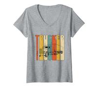 Donna Vintage Trucker Big Rig Semi Truck Driver Arte Distressed Maglietta con Collo a V