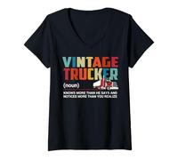 Donna Vintage Trucker Noun Funny Truck Driver Maglietta con Collo a V