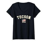 Donna Vintage Tucson USA Bandiera Americana Arizona Cool Souvenir Retro Maglietta con Collo a V