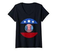 Donna Vintage USA Bandiera Americana Baseball 4 luglio patriottico Maglietta con Collo a V