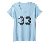 Donna Vintage Varsity Numero 33 Trentatré Maglietta con Collo a V