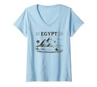 Donna Vintage Viaggio Souvenir Antico Egitto Piramidi Giza Maglietta con Collo a V