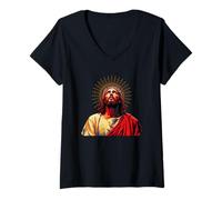 Donna Vintage Volto di Dio Guida Gesù Cristo Immagine Celeste Maglietta con Collo a V