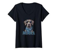 Donna Vintage Weimaraner 4 luglio Merica Maglietta con Collo a V
