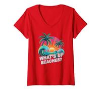 Donna Vintage What's UP SPIAGGE Viaggio Vacanza Spiaggia Viaggio Maglietta con Collo a V