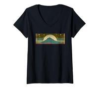Donna Vintage Wildlife Natura Foresta Notte Montagna e Luna Maglietta con Collo a V
