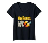 Donna Vinyl Records The Timeless Sound Track Vintage Vinile Maglietta con Collo a V