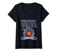 Donna Vinyl Sounds Better Analog Music Collector Appreciate Maglietta con Collo a V