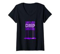 Donna Viola Colore Say Less Drip More Viola Grafica Maglietta con Collo a V
