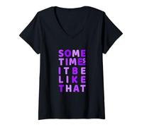 Donna Viola It Do Be Like That Though Purple Graphic Maglietta con Collo a V