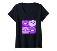 Donna Viola Leggi Le Mie Labbra Grafica Viola Maglietta con Collo a V