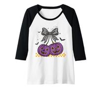 Donna Viola Zucca Jack O Lanterna Halloween Bow Pipistrelli Carino spettrale Maglia con Maniche Raglan