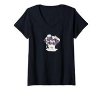 Donna Viole del pensiero viola Maglietta con Collo a V