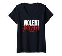 Donna Violent Night Santa Hammer in Hand Front & Back Maglietta con Collo a V