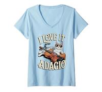 Donna Violino Gatto Musica Classica Adagio Gattino Violinista Maglietta con Collo a V