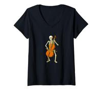 Donna Violoncello con Scheletro - Marching Band Orchestra Violoncellista Maglietta con Collo a V