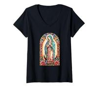 Donna Virgin Mary of Guadalupe Religious Graphic Women Catholic Maglietta con Collo a V