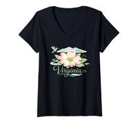 Donna Virginia Gentle Charm Corniolo Fiore e Colibrì Maglietta con Collo a V