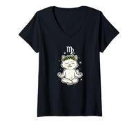 Donna Virgo Zen Cat Astrologia Maglietta con Collo a V