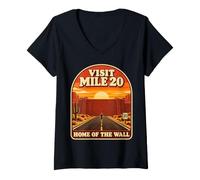 Donna Visit Mile 20 Marathon Runner Hitting The Wall Retro Poster Maglietta con Collo a V