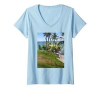 Donna Vista panoramica sull'isola dell'Oceano Maglietta con Collo a V