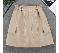 Donna Vita Alta Gonna Corta Similpelle PU Cargo Gonne Tasca Coulisse