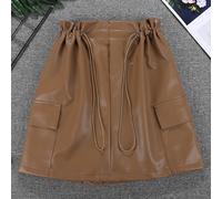 Donna Vita Alta Gonna Corta Similpelle PU Cargo Gonne Tasca Coulisse