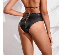 Donna Vita Alta Similpelle Pantaloncini Sexy Hot Pantaloni Zip Aperto Tanga