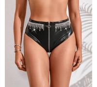 Donna Vita Alta Similpelle Pantaloncini Sexy Hot Pantaloni Zip Aperto Tanga
