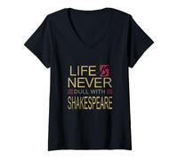 Donna Vita angosciata mai noioso Shakespeare umoristico Slogan Meme Maglietta con Collo a V