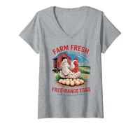 Donna Vita autosufficiente - Uova fresche e galline felici Maglietta con Collo a V