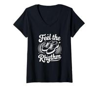 Donna Vita Tip Tap Danza Feel The Rhythm Passione Maglietta con Collo a V