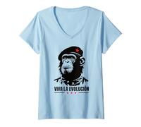 Donna Viva La Evolucion Scimpanzé Rivoluzionario Scimmia Divertente Maglietta con Collo a V