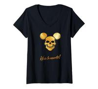 Donna Viva La Muerte - Camicia da Halloween con Teschio Dorato Maglietta con Collo a V