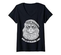 Donna Viva La Revolucion Carl Funny Cat Humor Maglietta con Collo a V