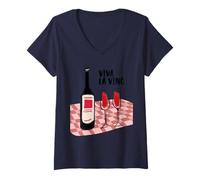 Donna Viva La Vino vino Estate italiana Maglietta con Collo a V