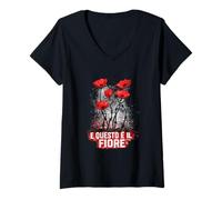 Donna Viva l'italia antifascista e Questo è Il Fiore Maglietta con Collo a V