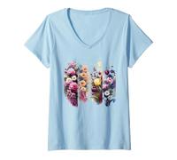 Donna Vivace Acquerello Floreale Bloom Bouquet Art Maglietta con Collo a V