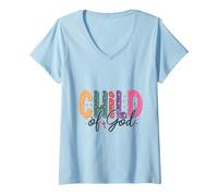 Donna Vivace Design con Lettere stellate e Fede Cristiana Maglietta con Collo a V