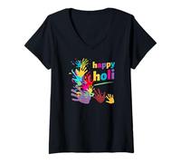 Donna Vivace Happy Holi Maglietta con Collo a V