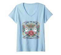 Donna Vivere il sogno un incubo alla volta Funny Goth Vintage Maglietta con Collo a V
