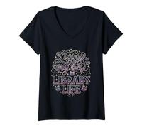 Donna Vivere la mia Migliore Vita in Biblioteca Celestial Book Librarian Maglietta con Collo a V