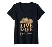 Donna Vivi Ami Ballo Di Linea Country Cowboy Cappello Line Dance Maglietta con Collo a V
