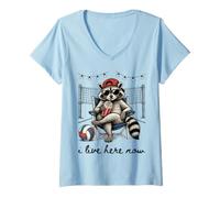 Donna Vivo Qui Adesso Volleyball Raccoon Maglietta con Collo a V