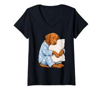 Donna Vizsla - Pigiama a Forma di Cane Che Dorme Maglietta con Collo a V